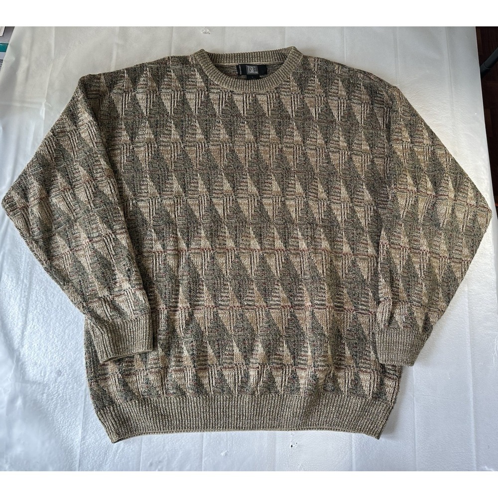 VTG TSRL Textured Diamond Knit Sweater Men's Large Brown Tan Grandpa Core Turkey